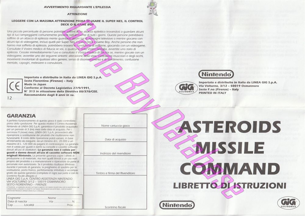 Arcade Classic no.1 Asteroids - Missile Command GPS Other documents