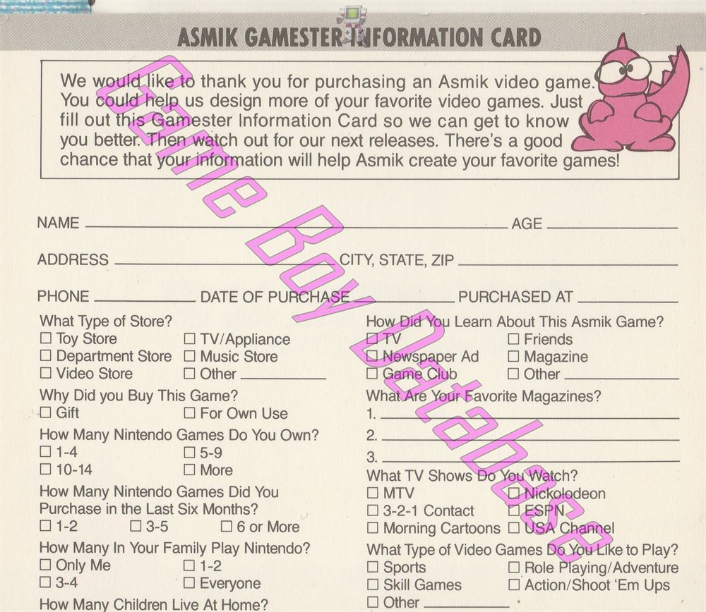 Boomer's Adventure in Asmik World USA Other documents