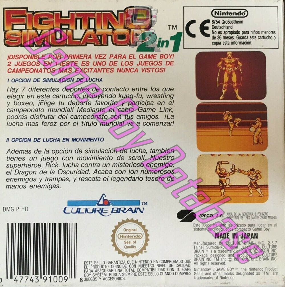 Fighting Simulator 2 in 1 Flying Warriors ESP Back of the box