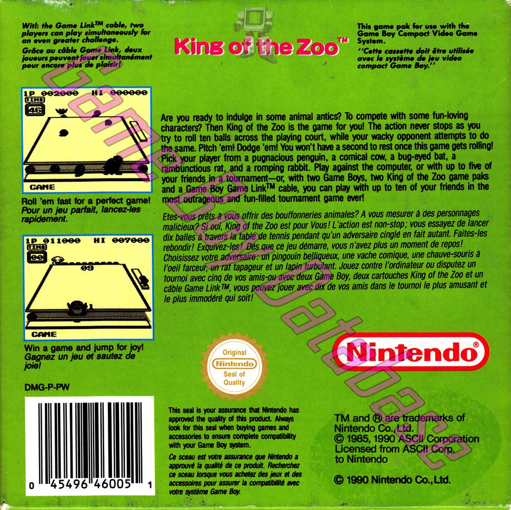 King of the Zoo FAH Back of the box