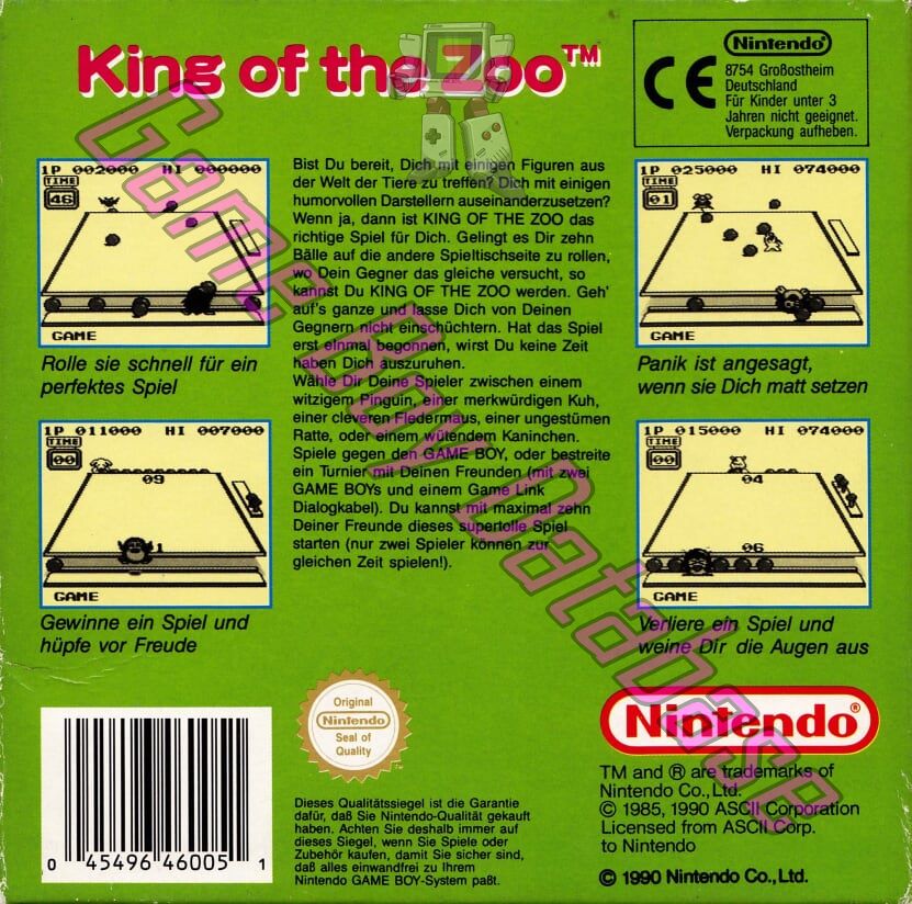 King of the Zoo FRG Back of the box