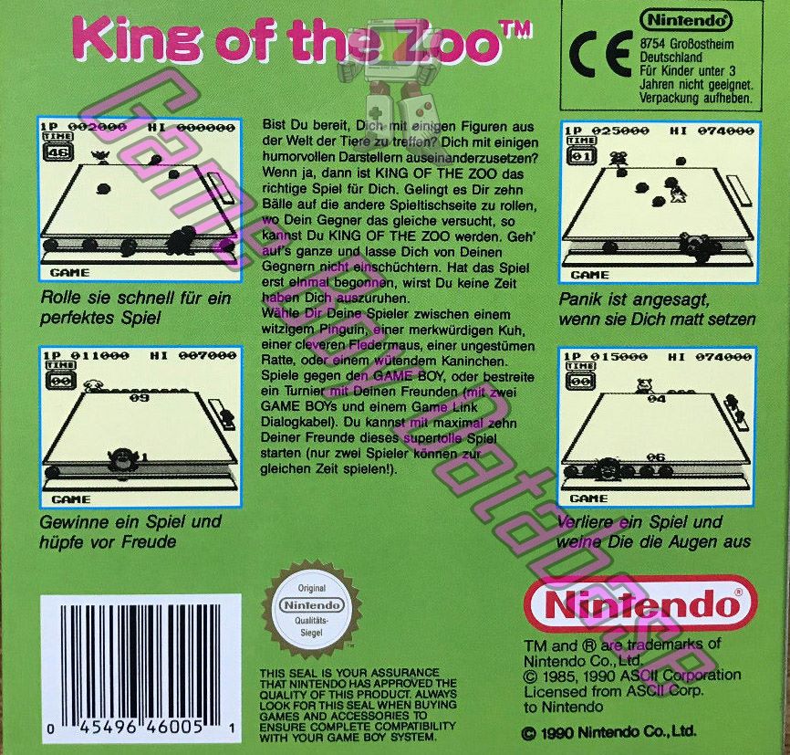 King of the Zoo NOE Back of the box