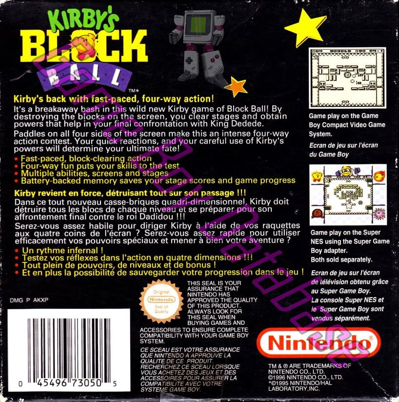 Kirby's Block Ball FAH Back of the box