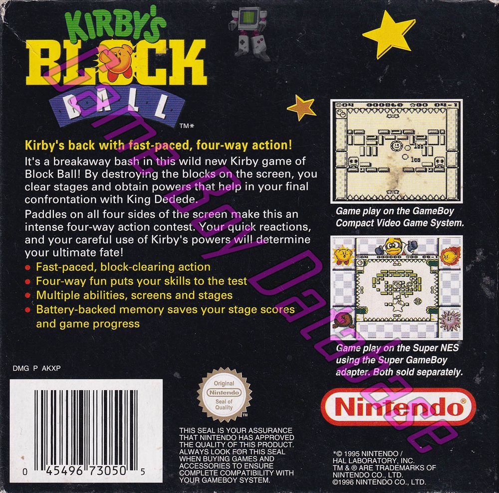 Kirby's Block Ball GPS Back of the box