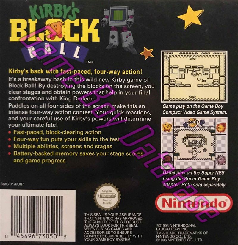 Kirby's Block Ball SCN Back of the box