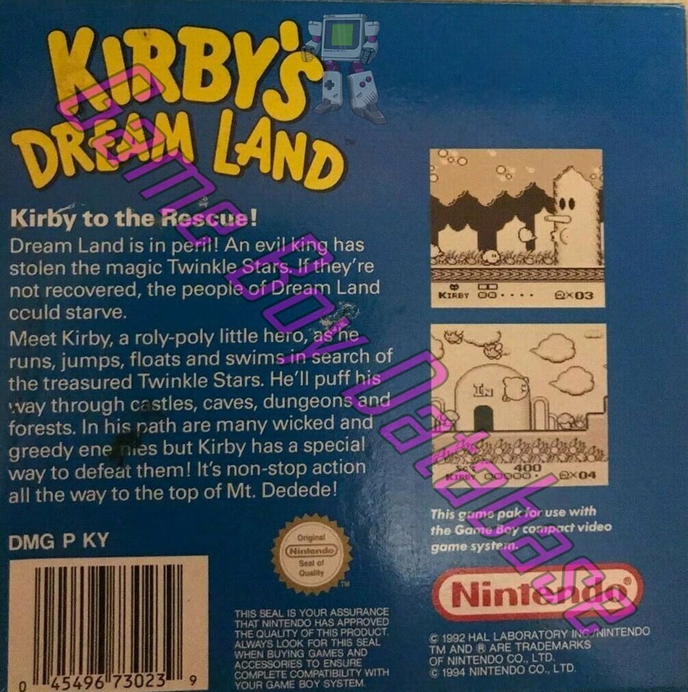 Kirby's Dream Land AUS Back of the box