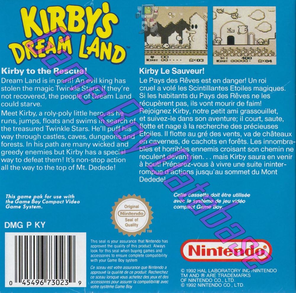 Kirby's Dream Land FAH Back of the box