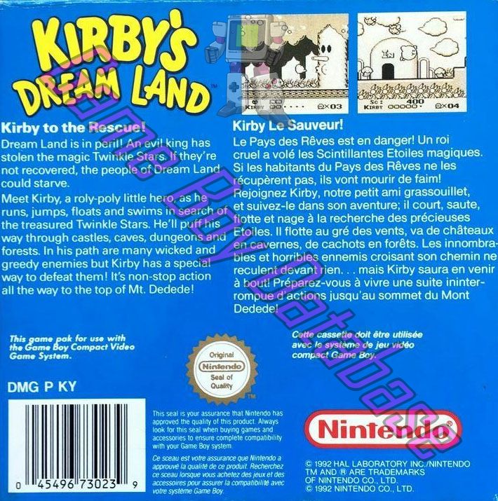 Kirby's Dream Land FAH-1 Back of the box