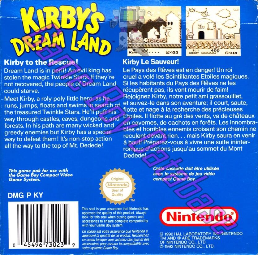 Kirby's Dream Land FAH-2 Back of the box