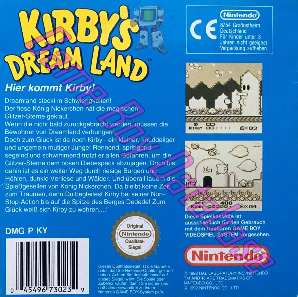 Kirby's Dream Land NOE Back of the box