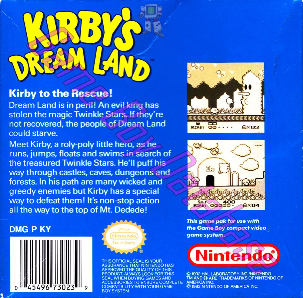 Kirby's Dream Land USA Back of the box