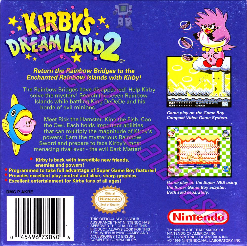 Kirby's Dream Land 2 USA Back of the box