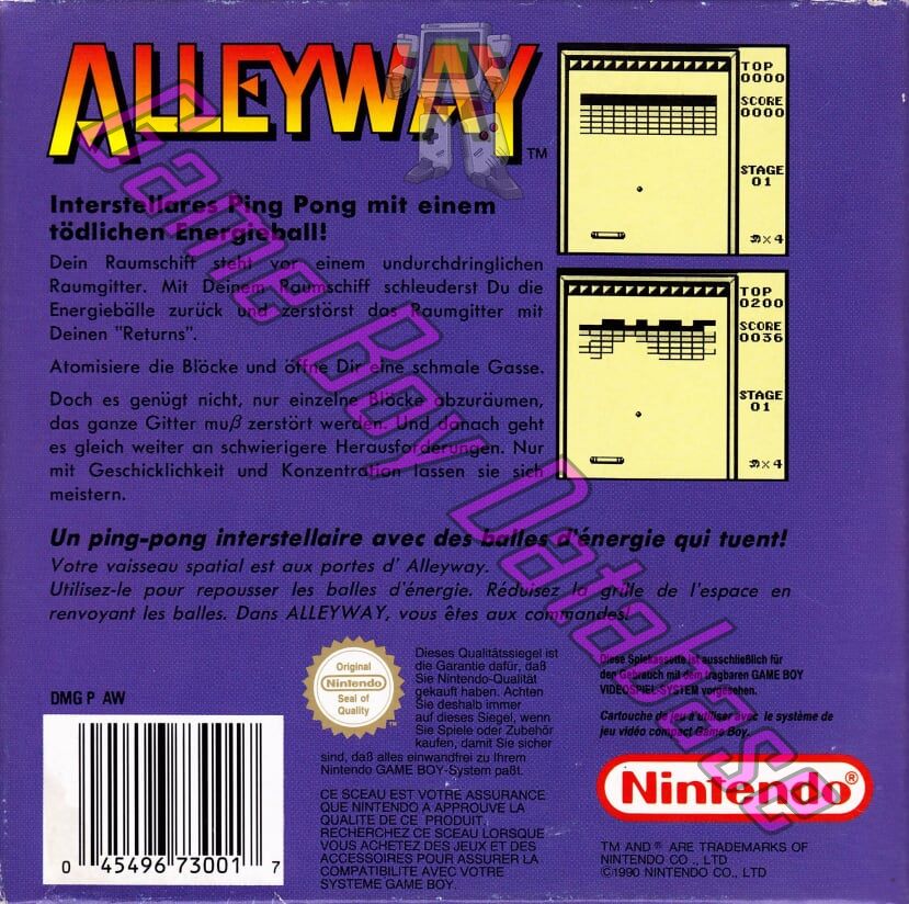 Alleyway FRG-3 Back of the box