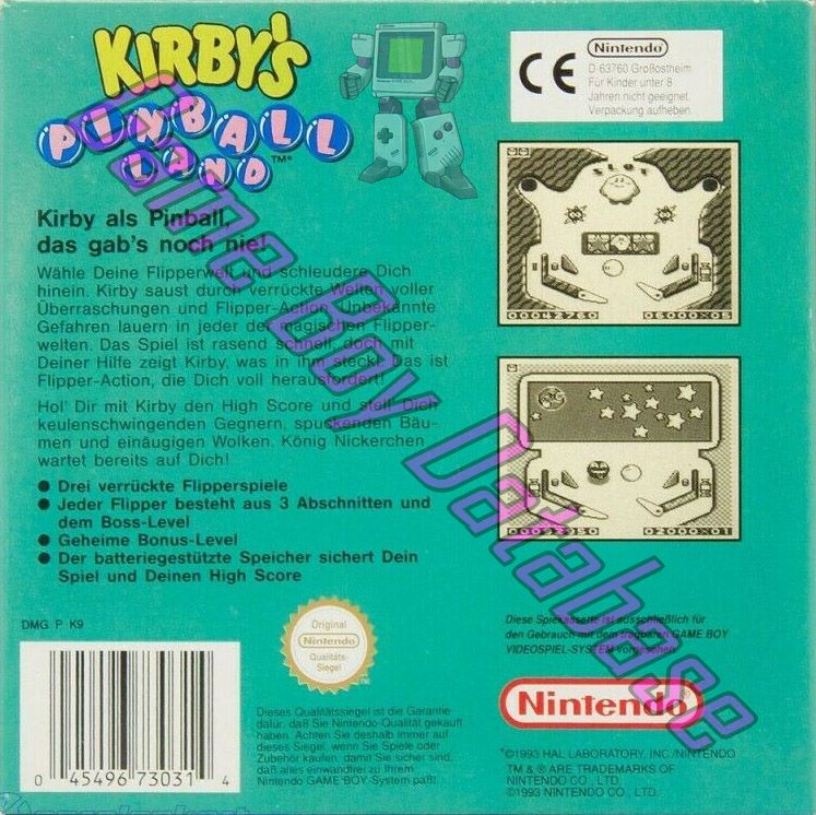 Kirby's Pinball Land NOE Back of the box