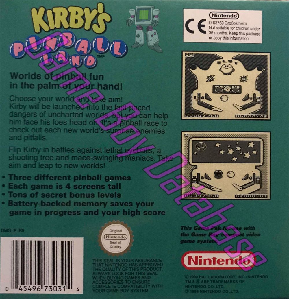 Kirby's Pinball Land SCN Back of the box