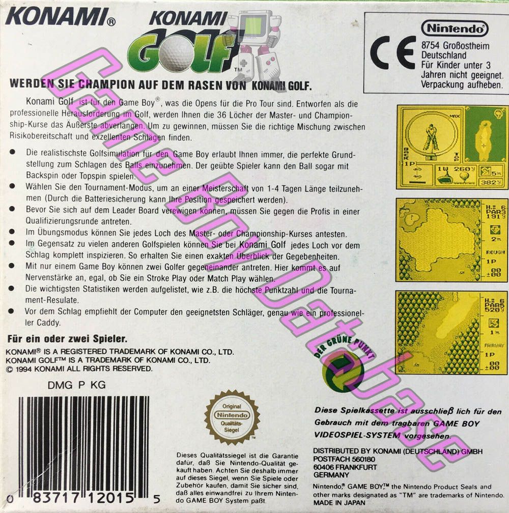 Konami Golf NOE Back of the box