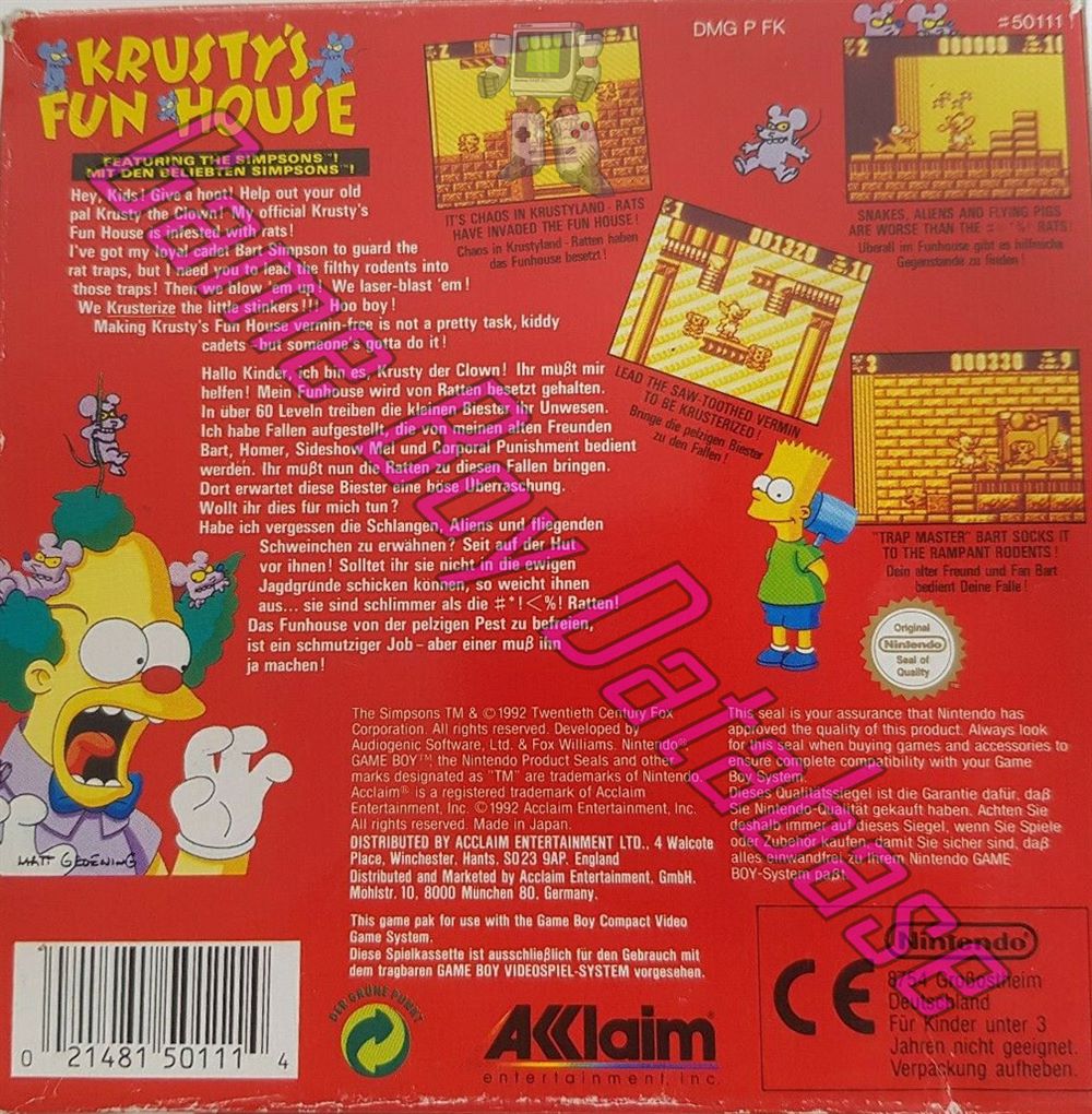 Krusty's Fun House NOE Back of the box