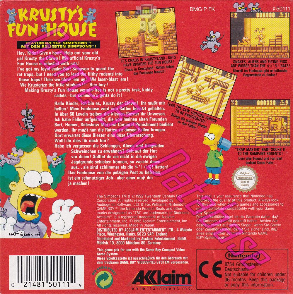 Krusty's Fun House UKV Back of the box