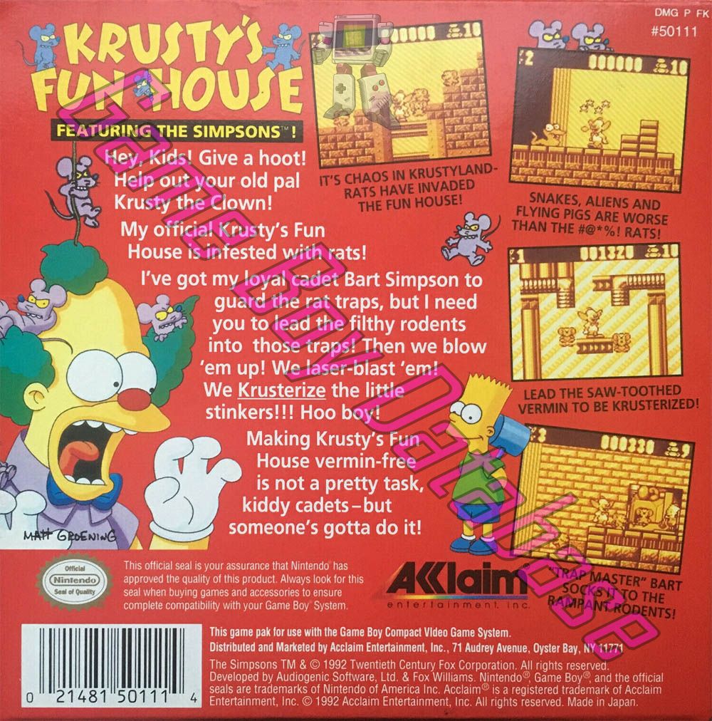 Krusty's Fun House USA Back of the box