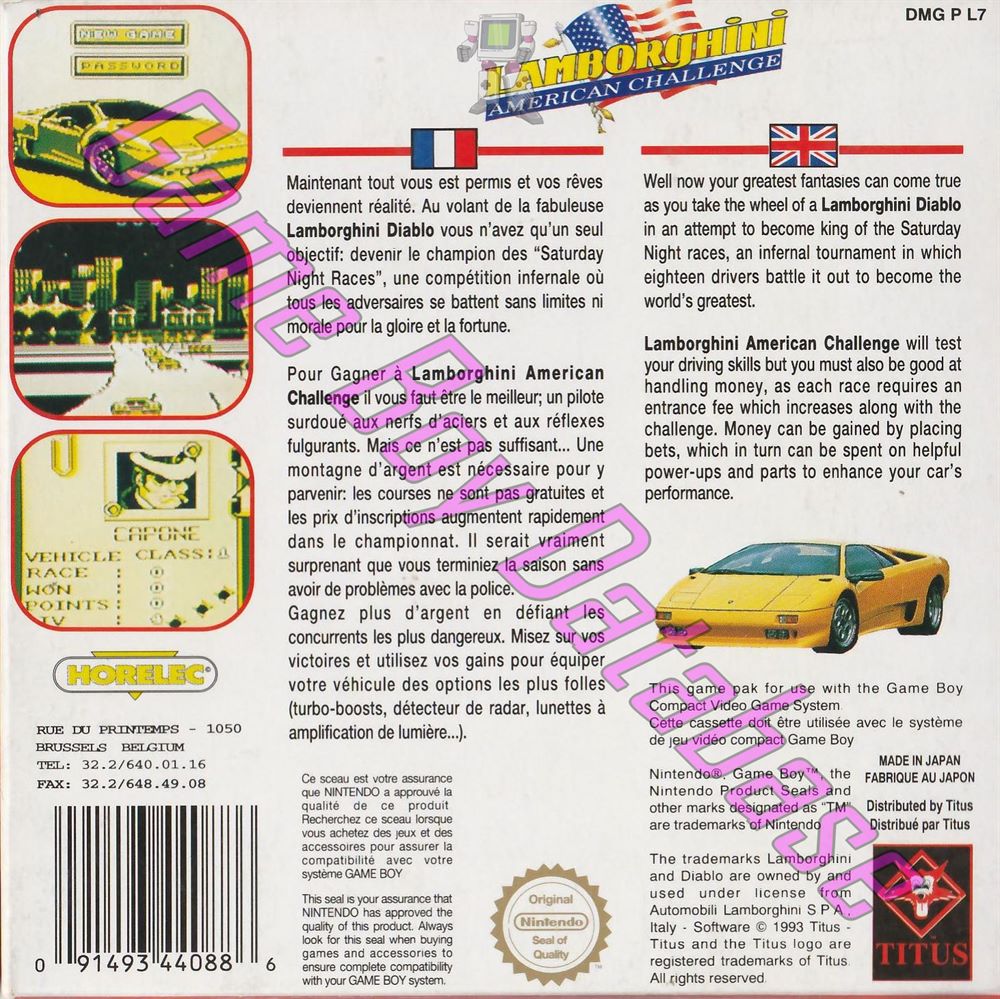 Lamborghini American Challenge FAH-1 Back of the box