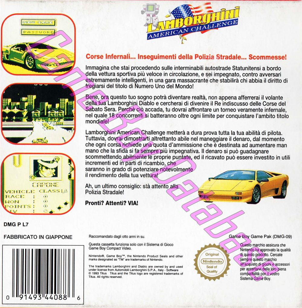 Lamborghini American Challenge ITA-1 Back of the box