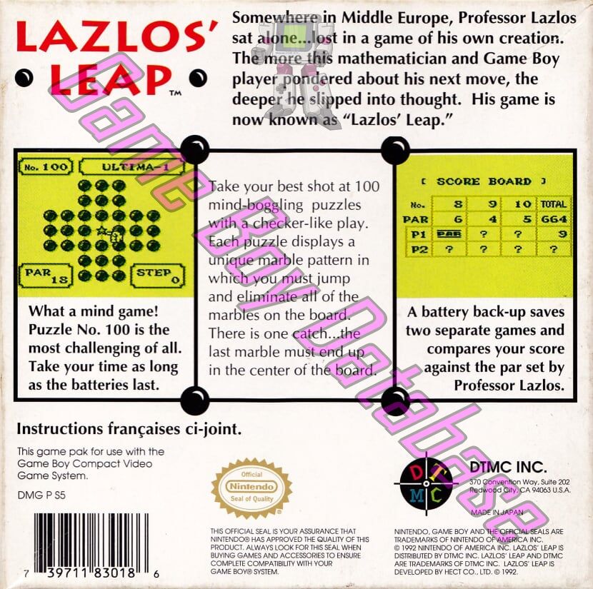 Lazlo's Leap USA Back of the box