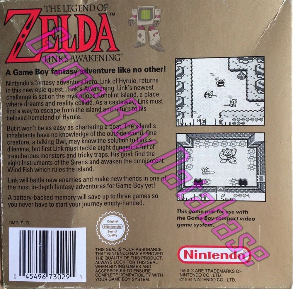 Legend of Zelda Link's Awakening (the) AUS Back of the box