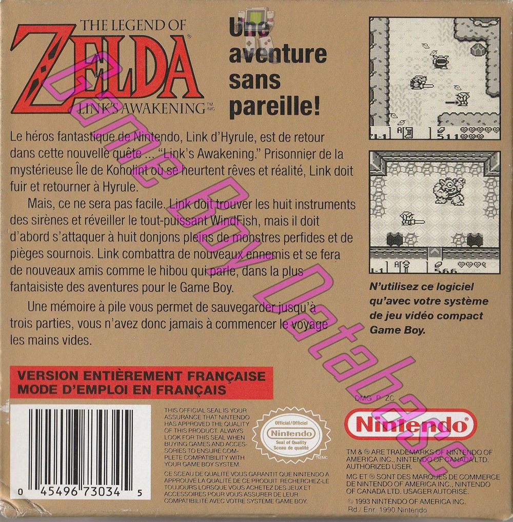 Legend of Zelda Link's Awakening (the) CAN Back of the box