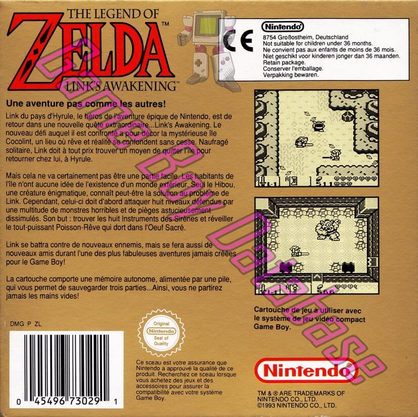 Legend of Zelda Link's Awakening (the) FRA Back of the box