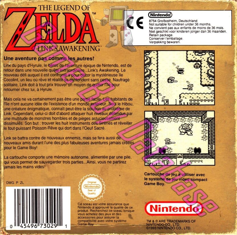 Legend of Zelda Link's Awakening (the) FRA-1 Back of the box