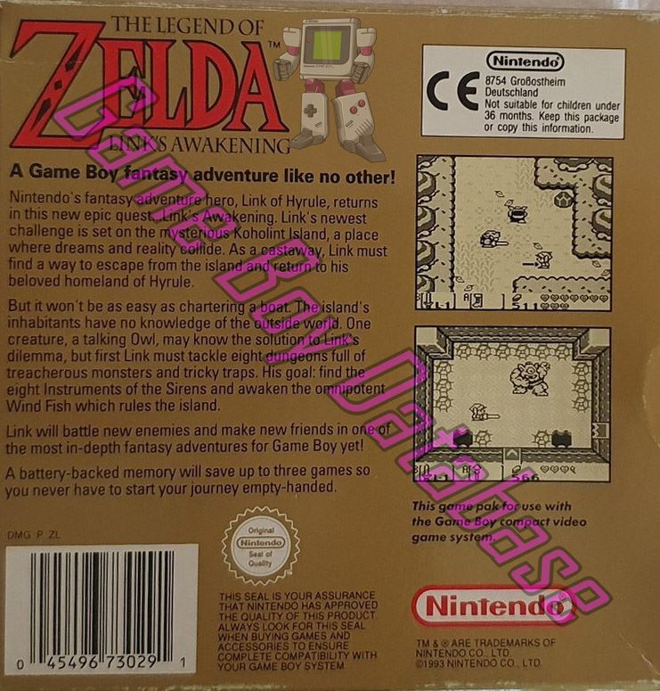 Legend of Zelda Link's Awakening (the) SCN Back of the box