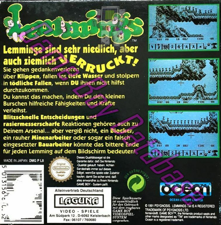 Lemmings NOE Back of the box