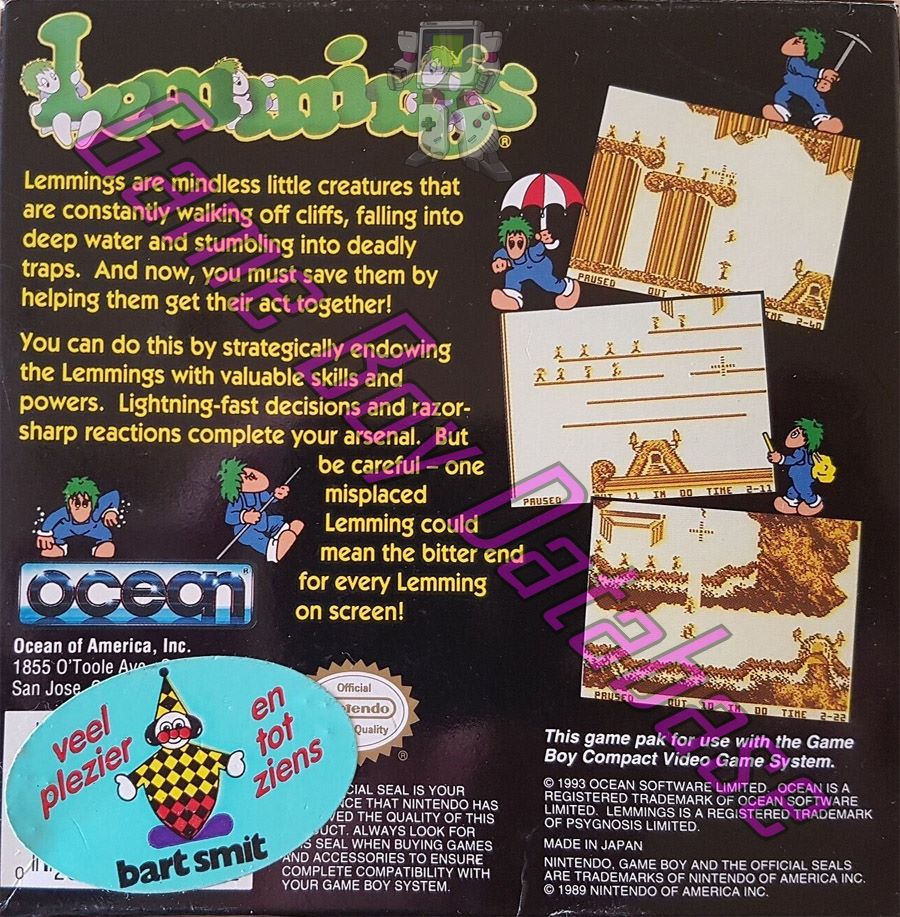 Lemmings USA Back of the box