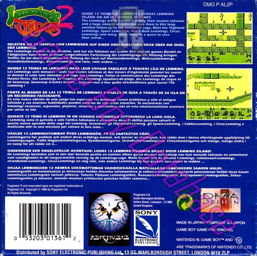 Lemmings 2 the Tribes EUR Back of the box