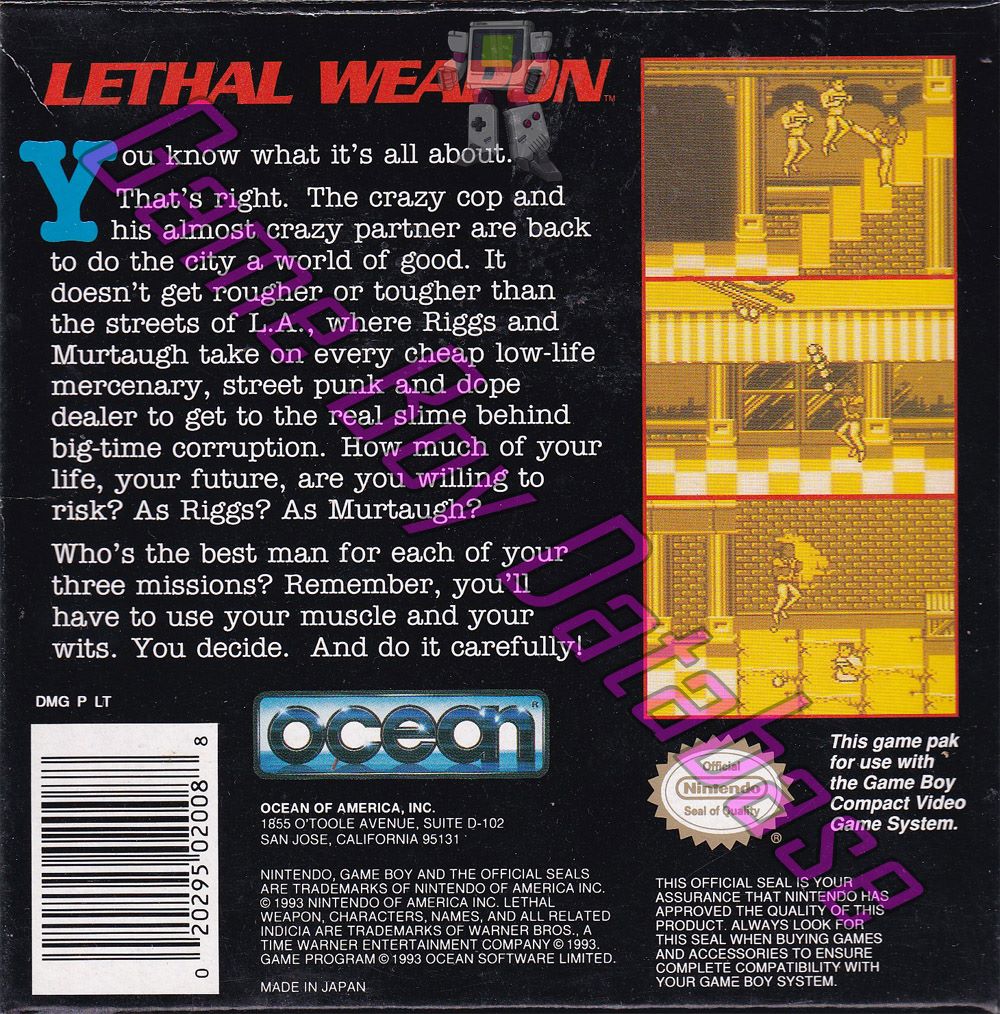 Lethal Weapon USA Back of the box