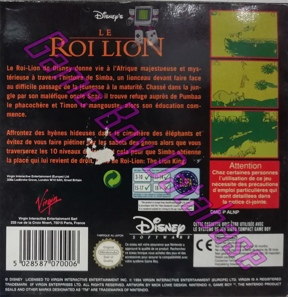 Le roi Lion (Disney) FRA Back of the box