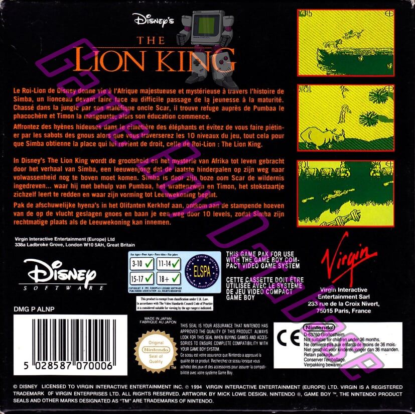 Lion King (Disney's the) HOL Back of the box