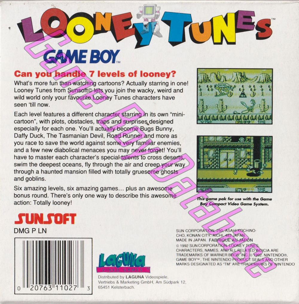 Looney Tunes EUR Back of the box