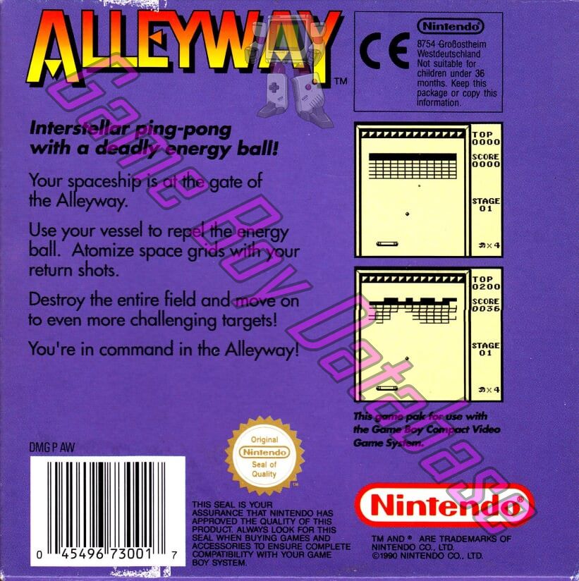 Alleyway UKV Back of the box