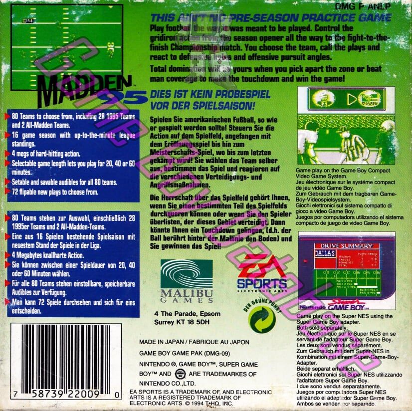 Madden 95 EUR Back of the box