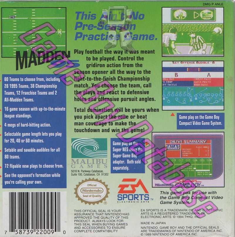 Madden 95 USA Back of the box