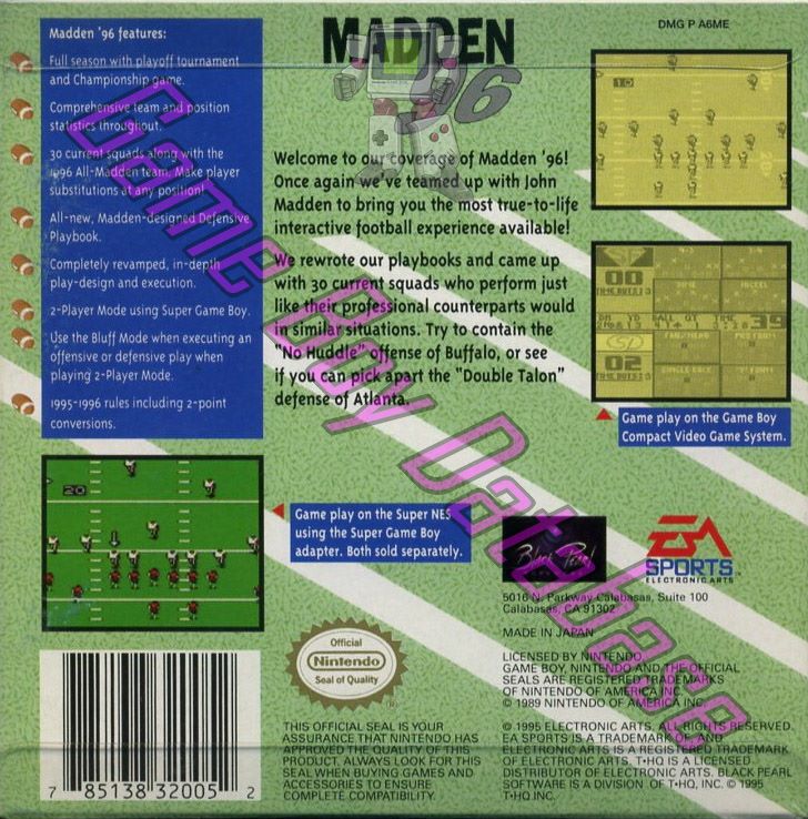 Madden NFL 96 USA Back of the box