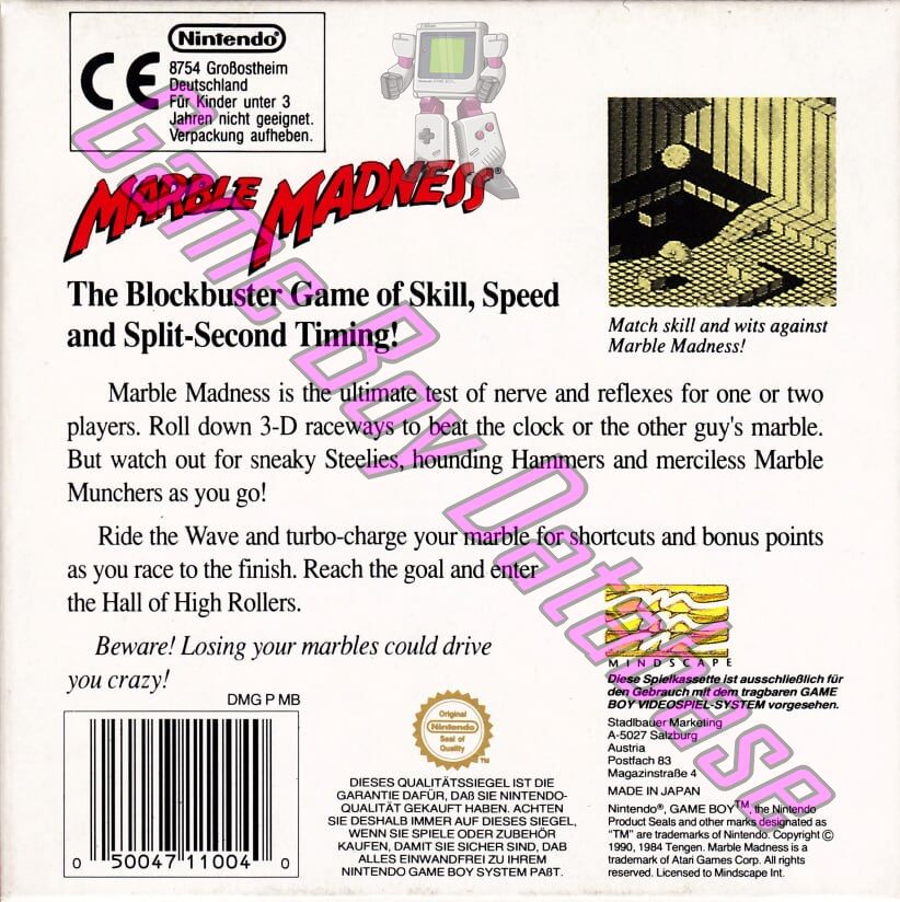 Marble Madness FRG Back of the box