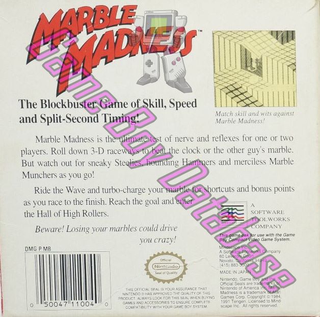 Marble Madness USA Back of the box