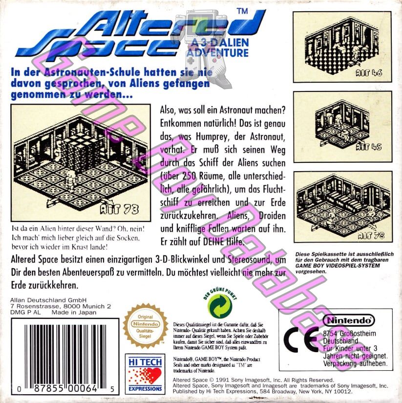 Altered Space a 3-D Alien Adventure NOE Back of the box