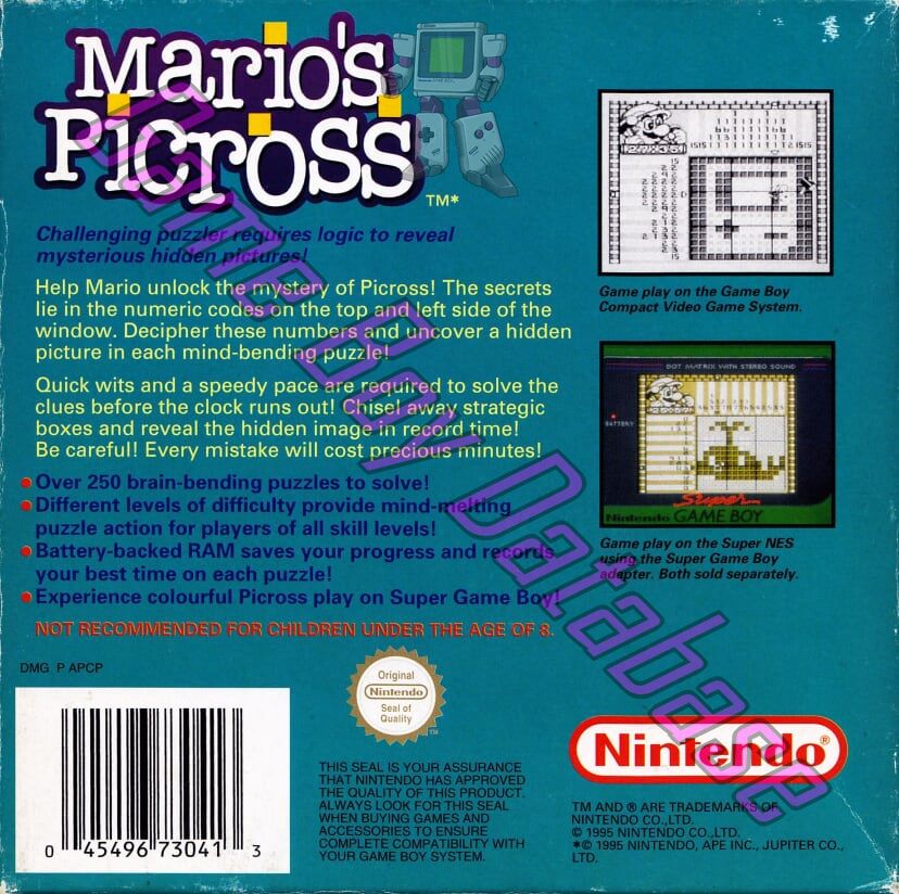 Mario's Picross AUS Back of the box