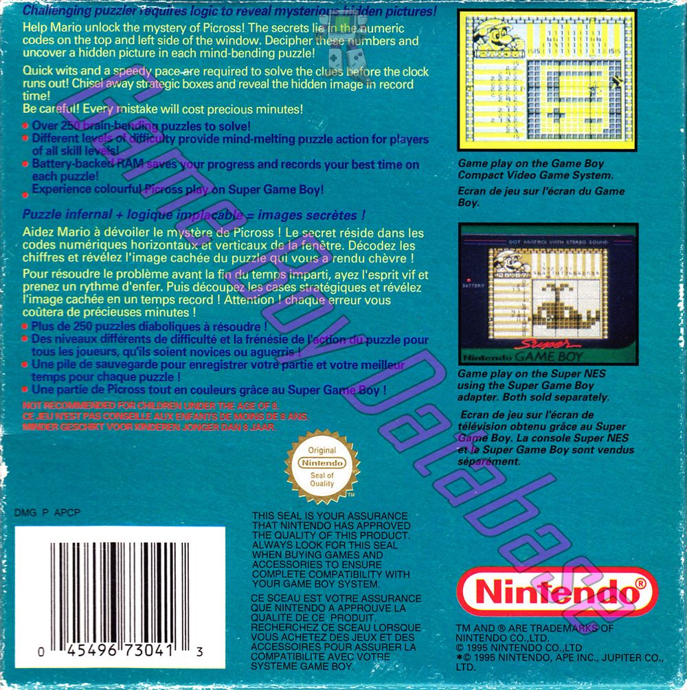 Mario's Picross FAH Back of the box