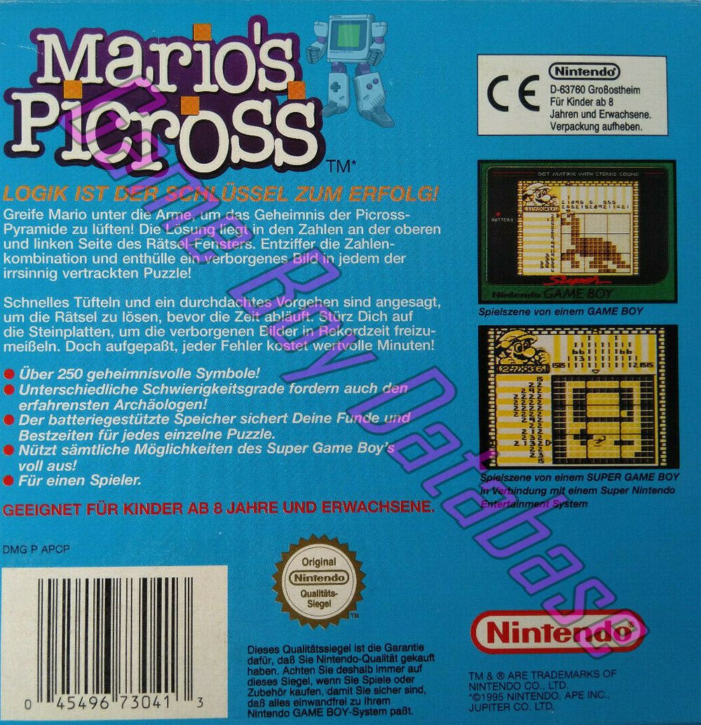 Mario's Picross NOE Back of the box