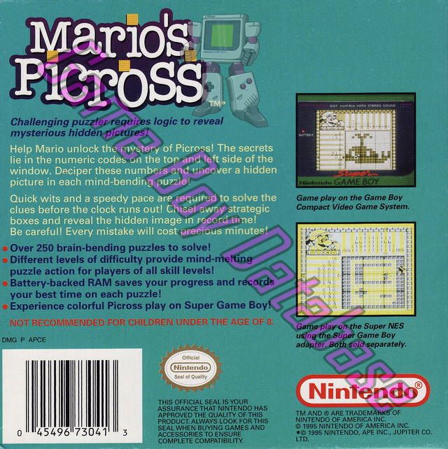 Mario's Picross USA Back of the box