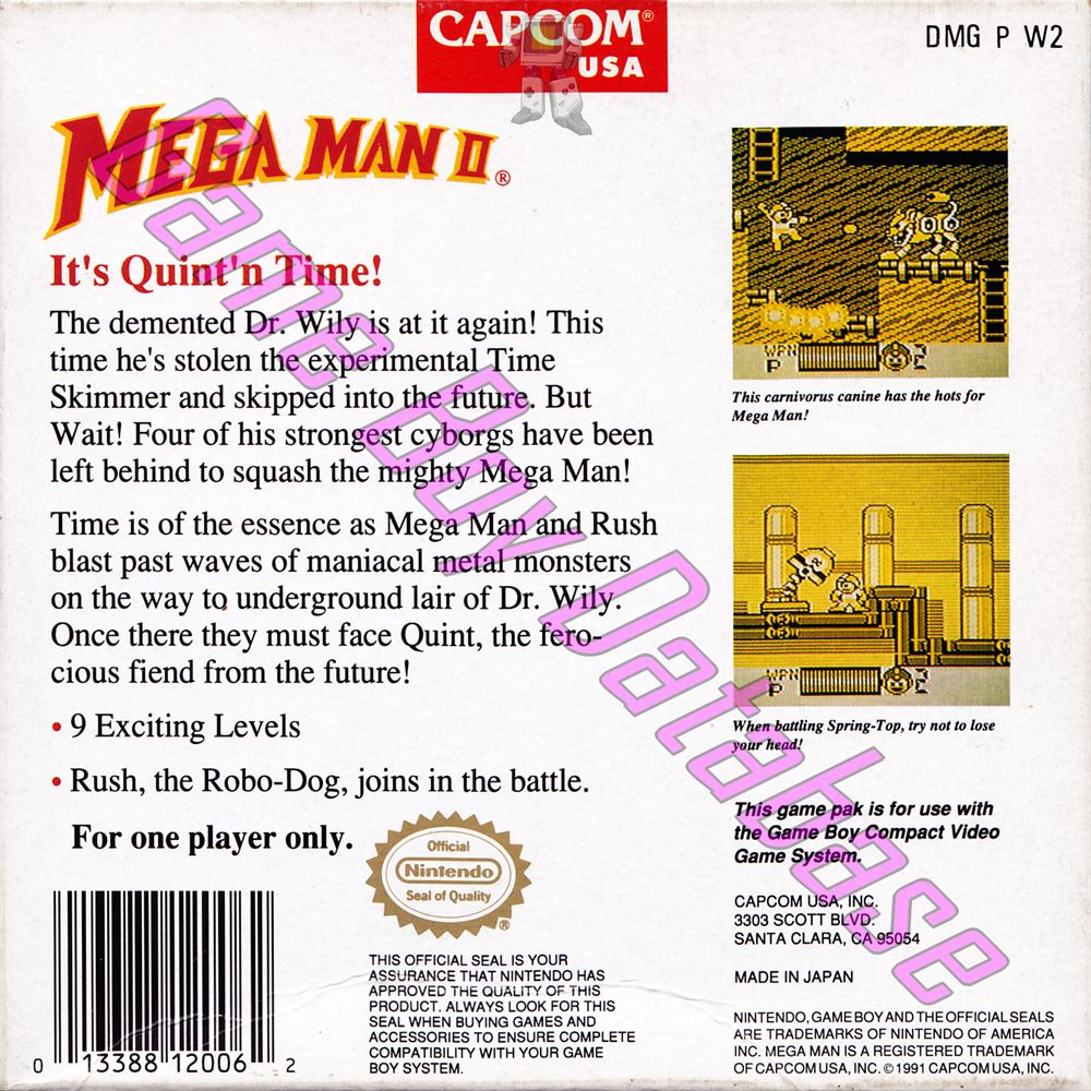 Mega Man II USA Back of the box